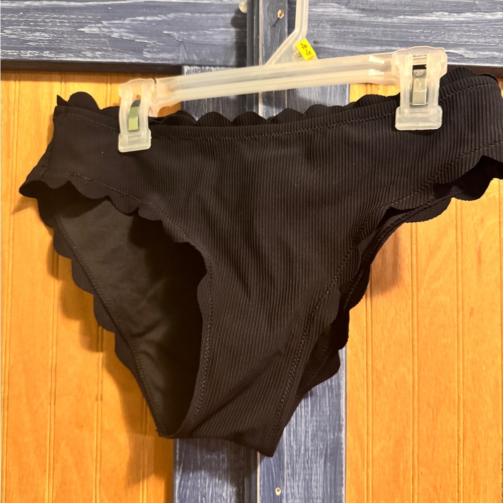 Scalloped Black Swim Bottom